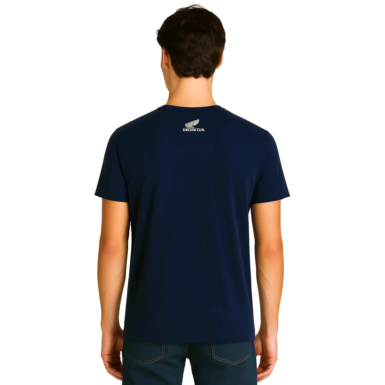 Honda Wing Logo T-Shirt Navy Blue | Modelled Rear | Honda Direct