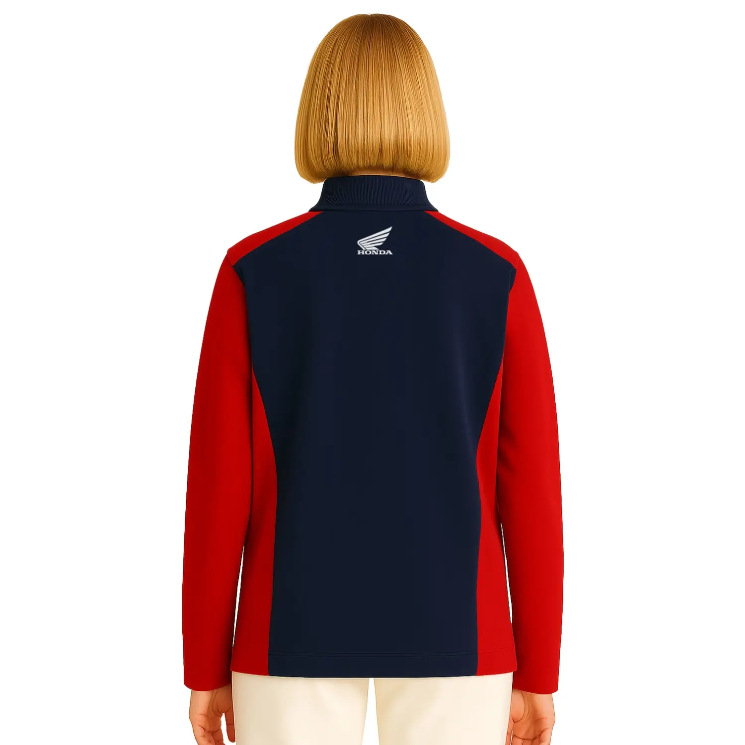 Honda Wing Sporty Fleece Blue & Red | Modelled Rear | Honda Direct