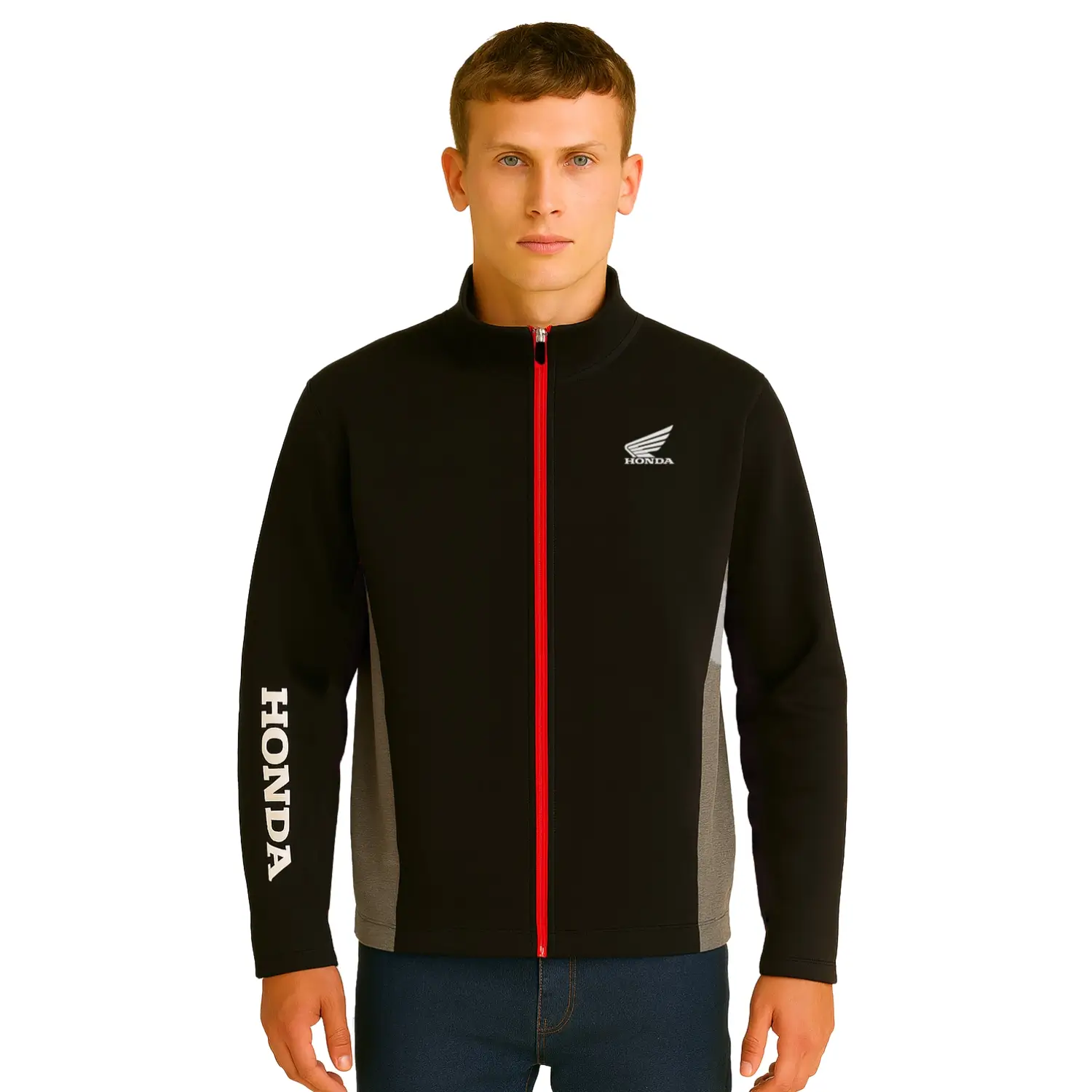 Honda Wing Sporty Full-Zip Fleece Black | Modelled Front | Honda Direct